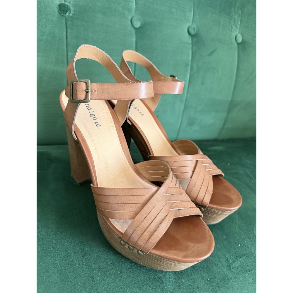 Indigo rd. Platform Sandals Womens 10 Brown Strappy Block Heel‎ Studded